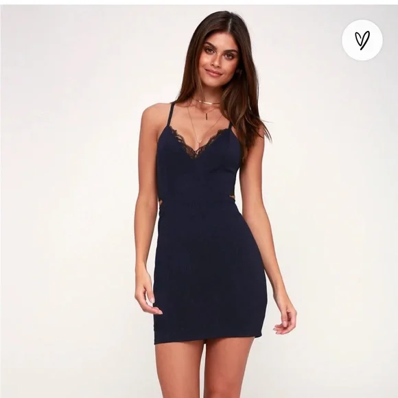 Lulus | Dresses | Lulus Navy Blue Backless Cut Out Lace Mini Dress